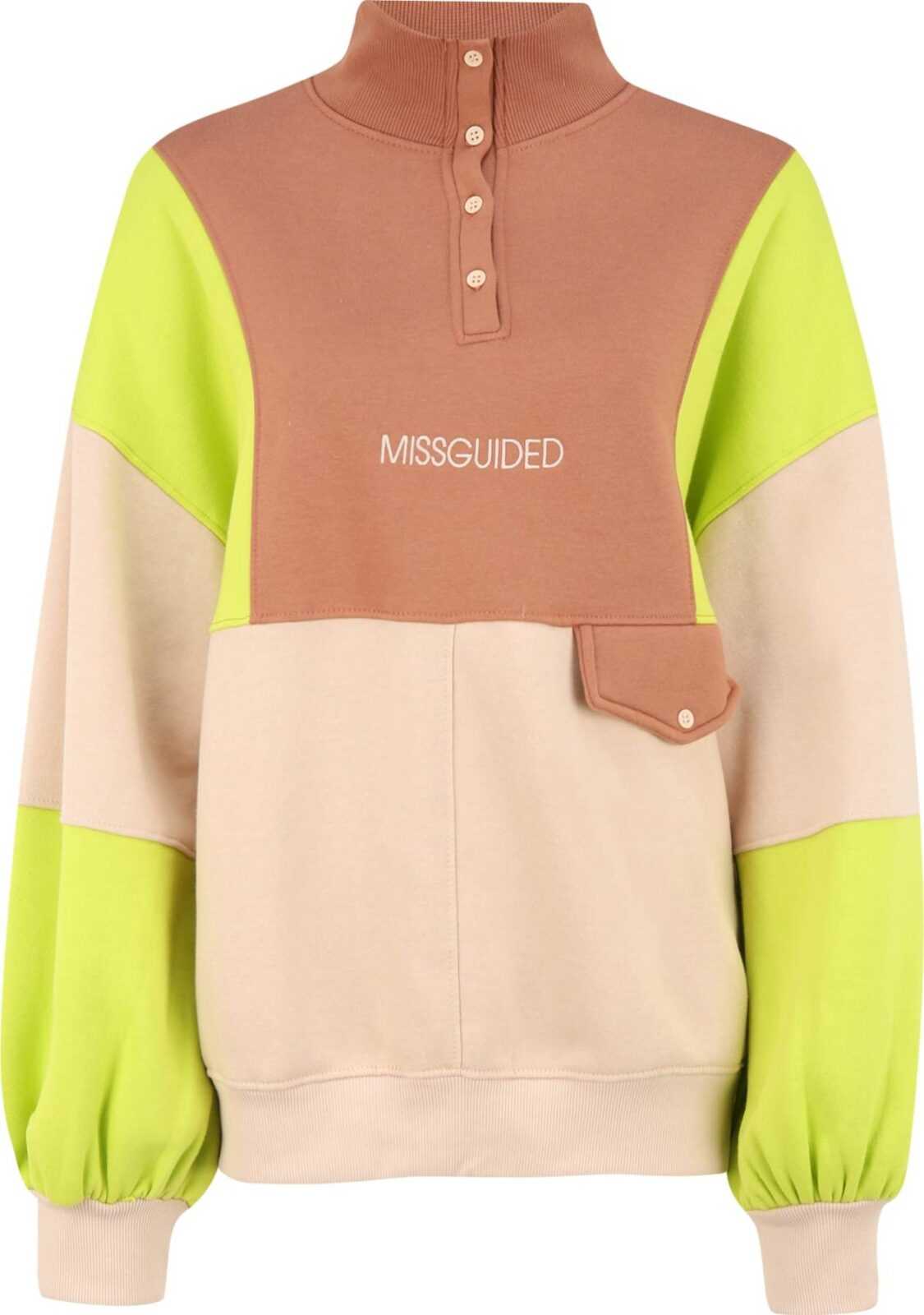 Missguided Mikina hnědá / béžová / svítivě zelená