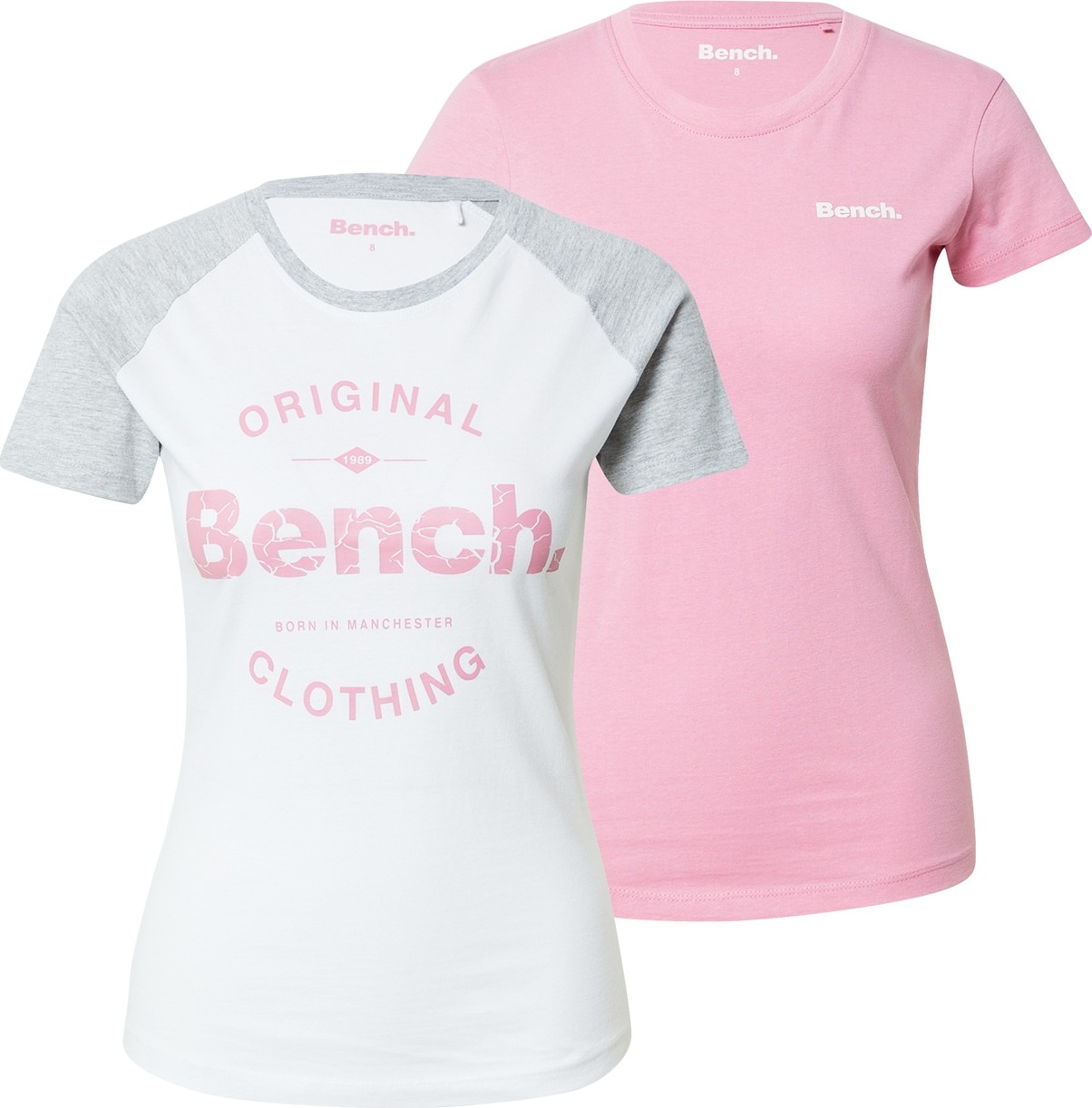 BENCH Tričko pink / bílá / šedý melír