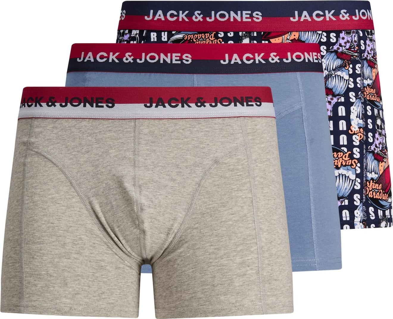 JACK & JONES Boxerky 'EUSTACE' režná / námořnická modř / červená / béžová / kouřově modrá