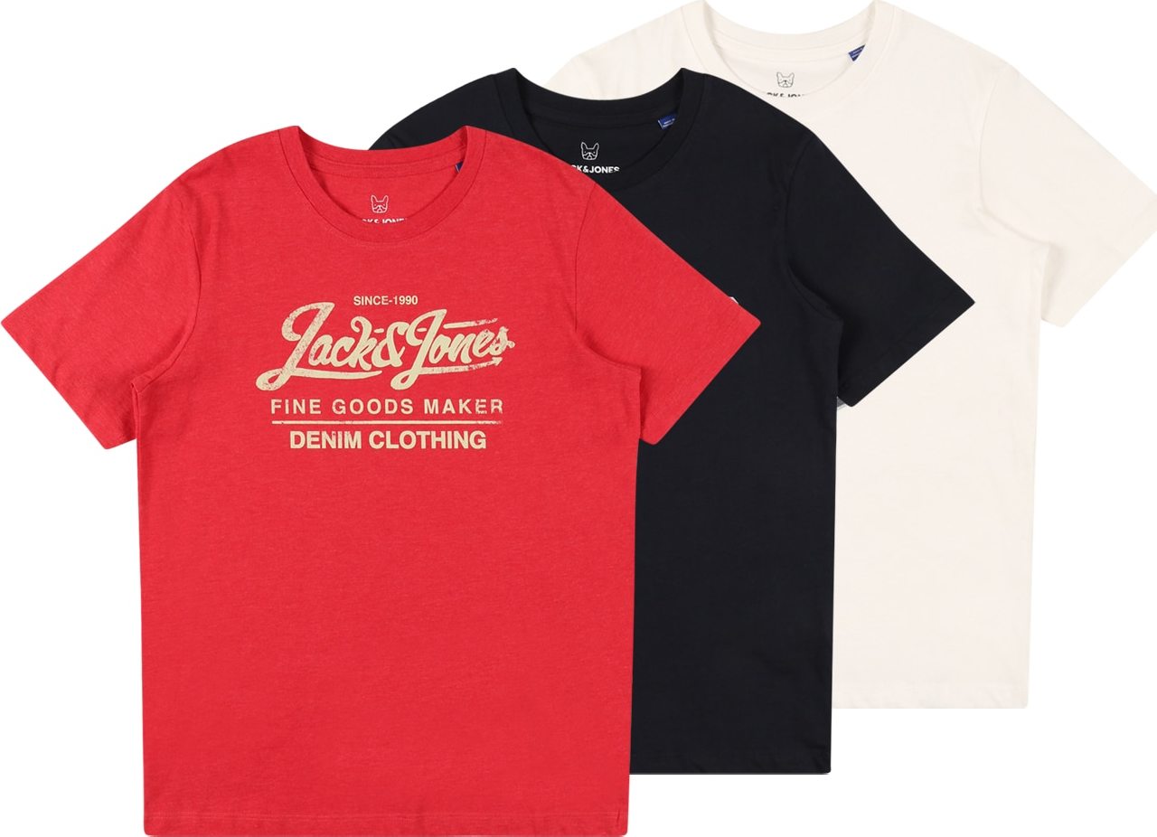 Jack & Jones Junior Tričko červená / černá / přírodní bílá