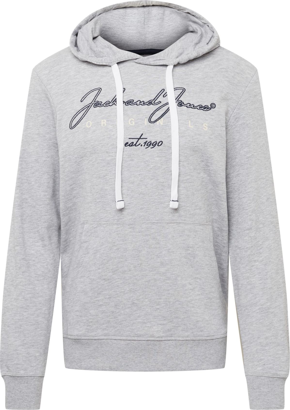 JACK & JONES Mikina 'BLOOMER' světle šedá / noční modrá / bílá