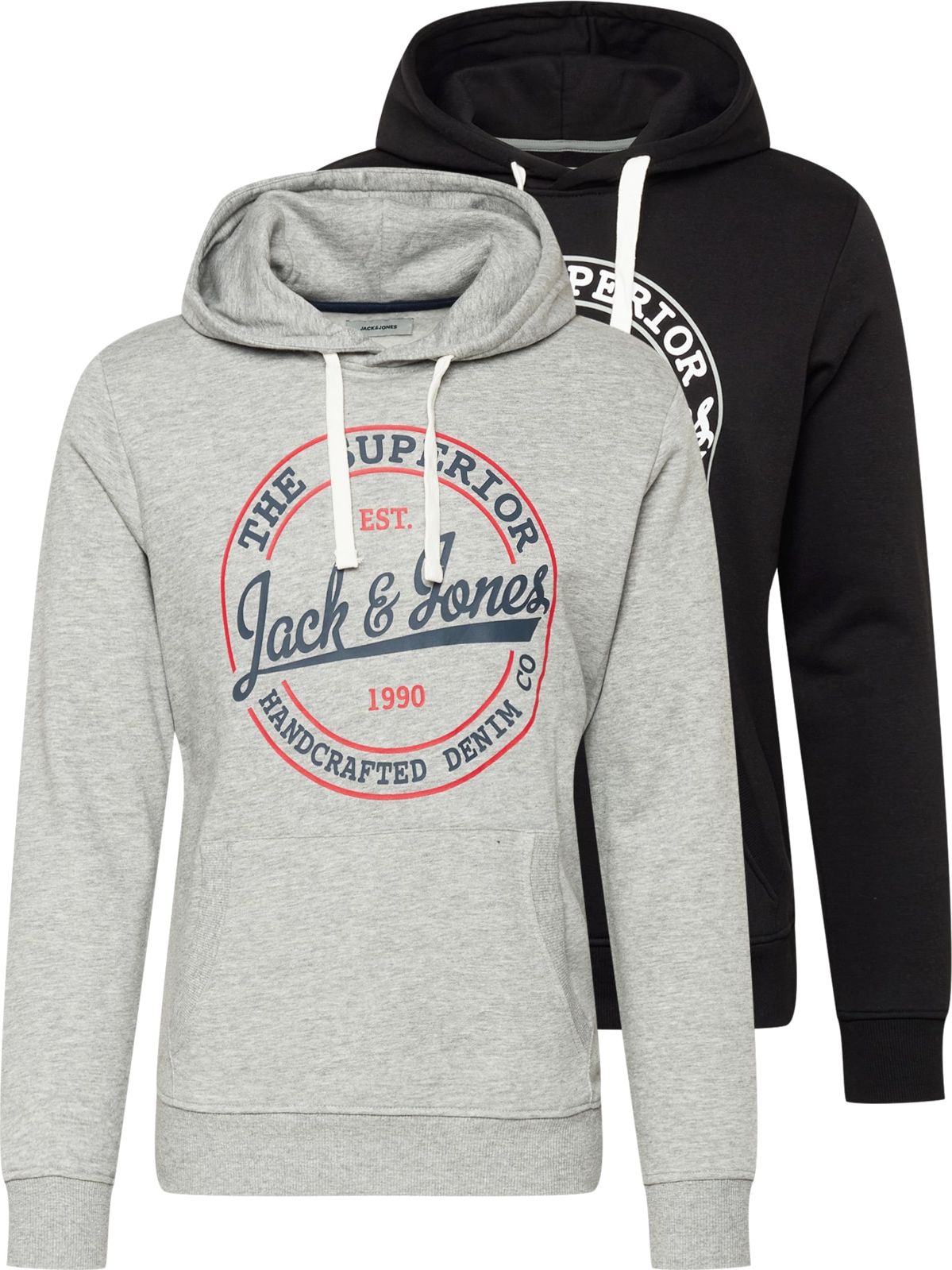 JACK & JONES Mikina 'BRAT' černá / šedý melír / červená / bílá / modrá