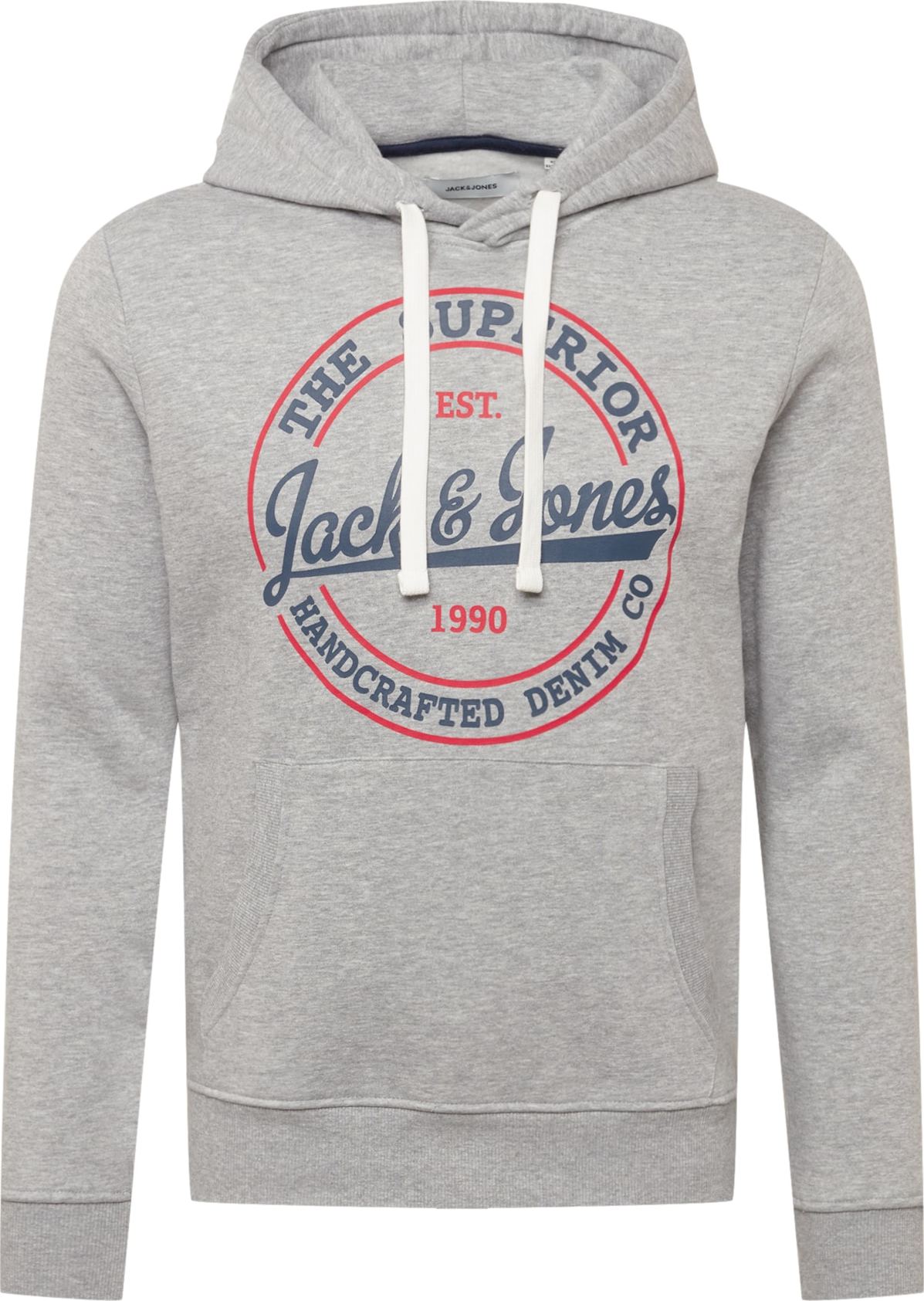 JACK & JONES Mikina 'Brat' světle šedá / tmavě modrá / červená