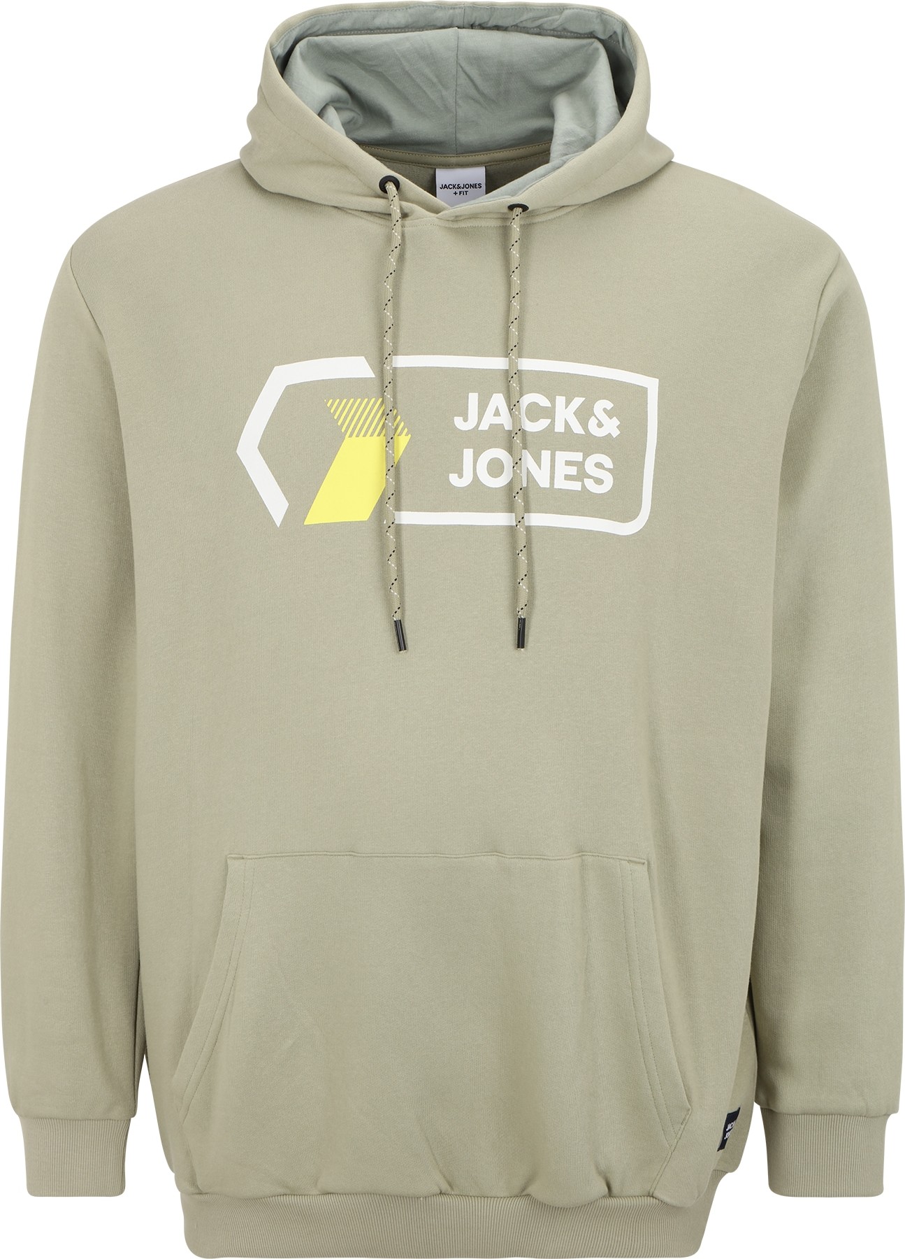 Jack & Jones Plus Mikina 'Logan' khaki / bílá / limone