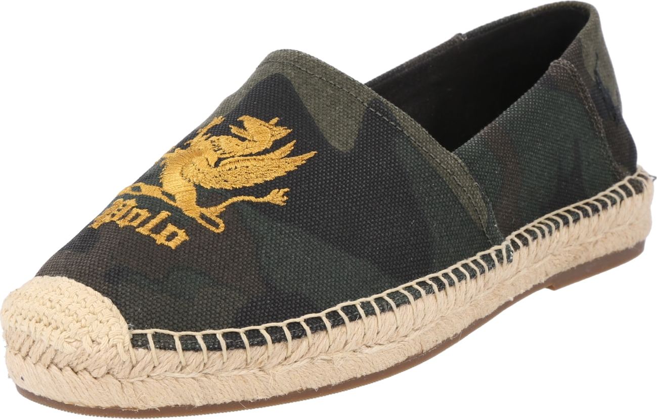 Polo Ralph Lauren Espadrilky 'CEVIO' tmavě zelená / khaki / zlatě žlutá