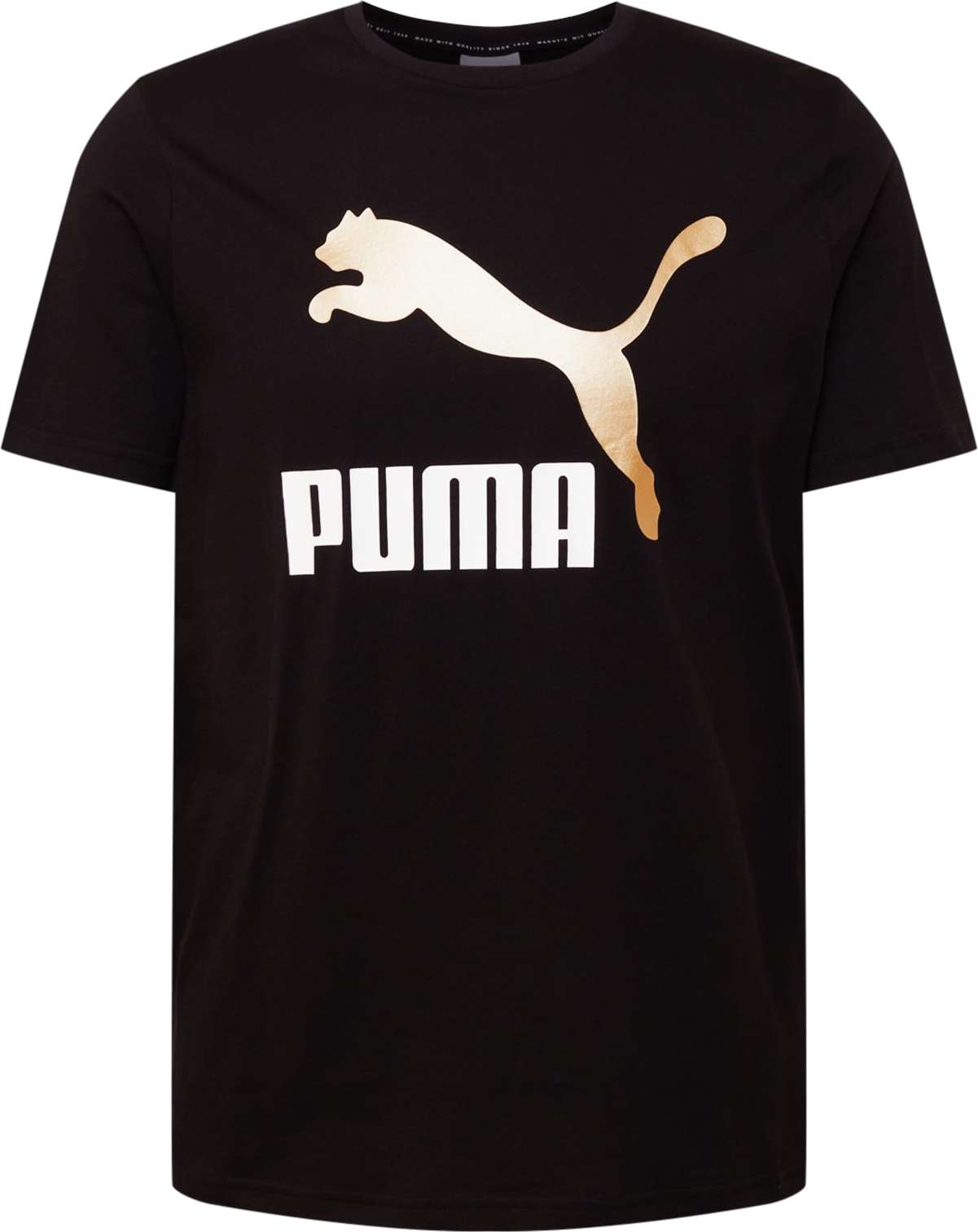 PUMA Tričko černá / bílá / zlatá