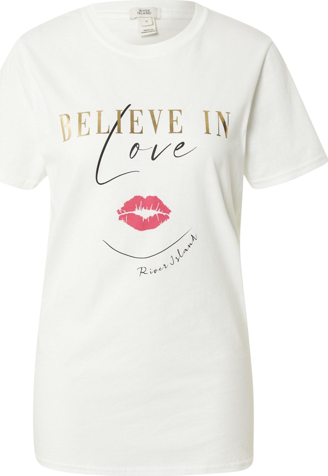 River Island Tričko 'BELIEVE IN LOVE' bílá / červená / zlatá / černá