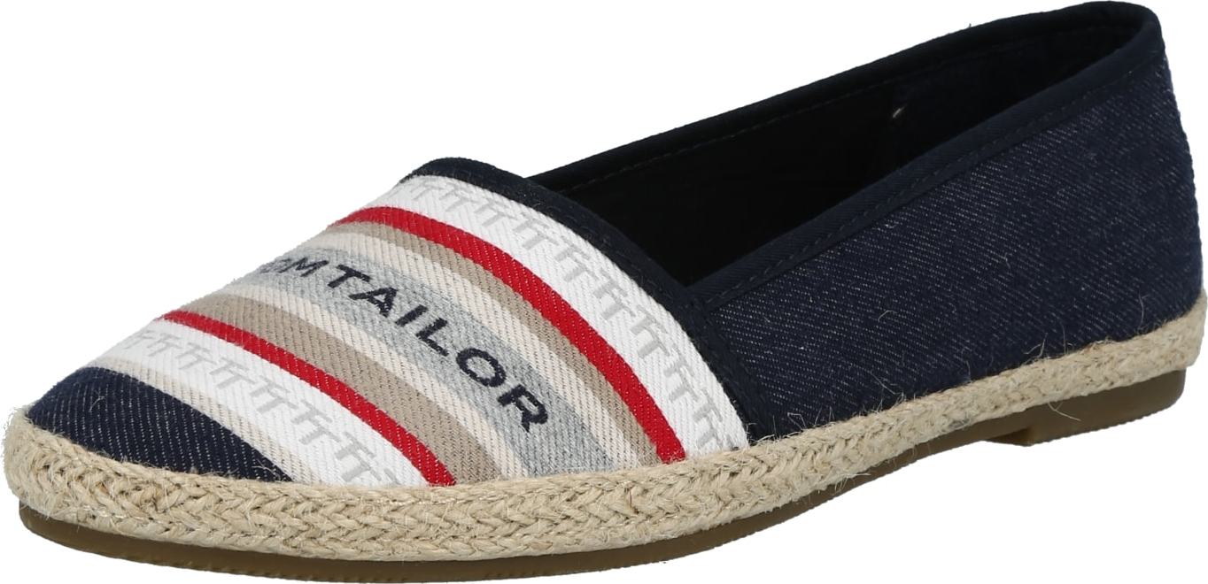 TOM TAILOR Espadrilky šedá / bílá / červená / noční modrá