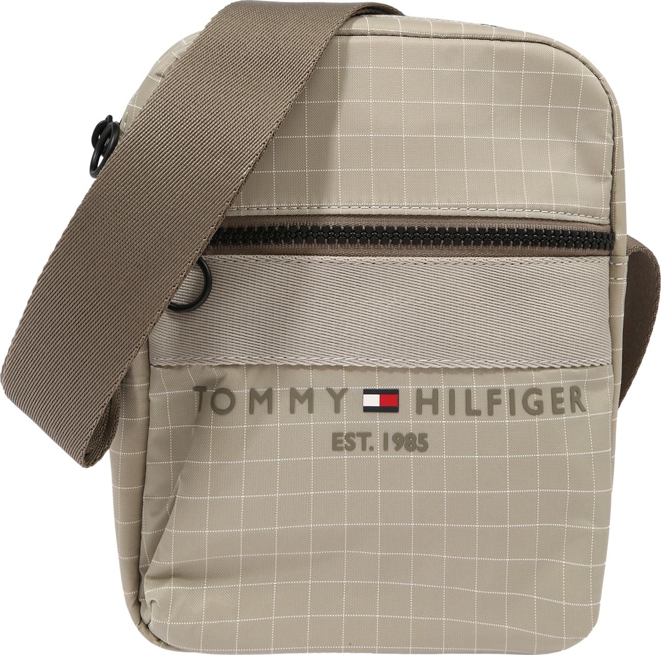 TOMMY HILFIGER Taška přes rameno tmavě béžová / bílá / béžový melír