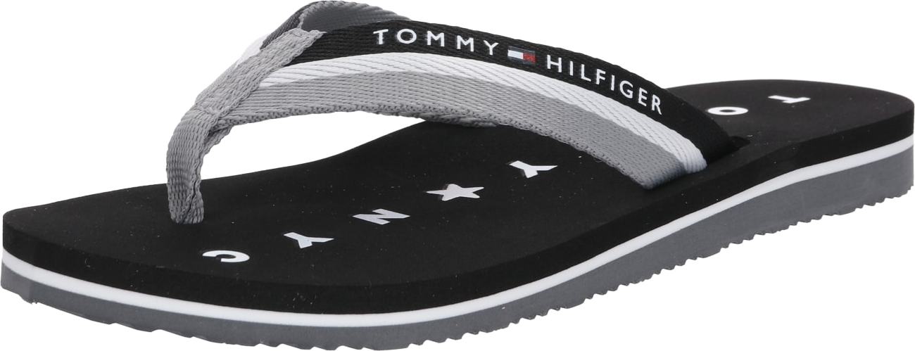 TOMMY HILFIGER Žabky 'Loves ny' kouřově šedá / černá / bílá