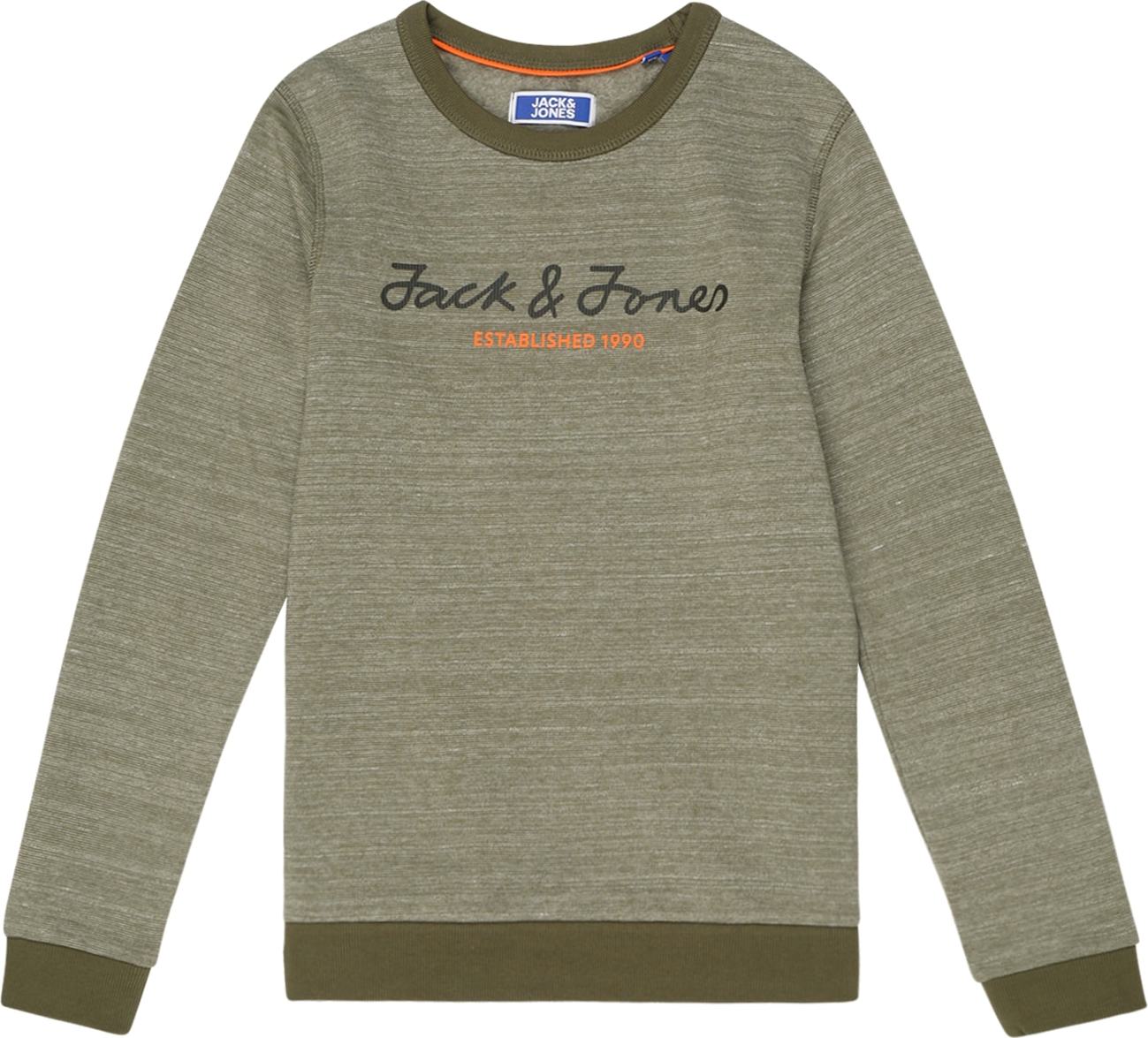 Jack & Jones Junior Mikina 'BERG' zelený melír / oranžová / černá