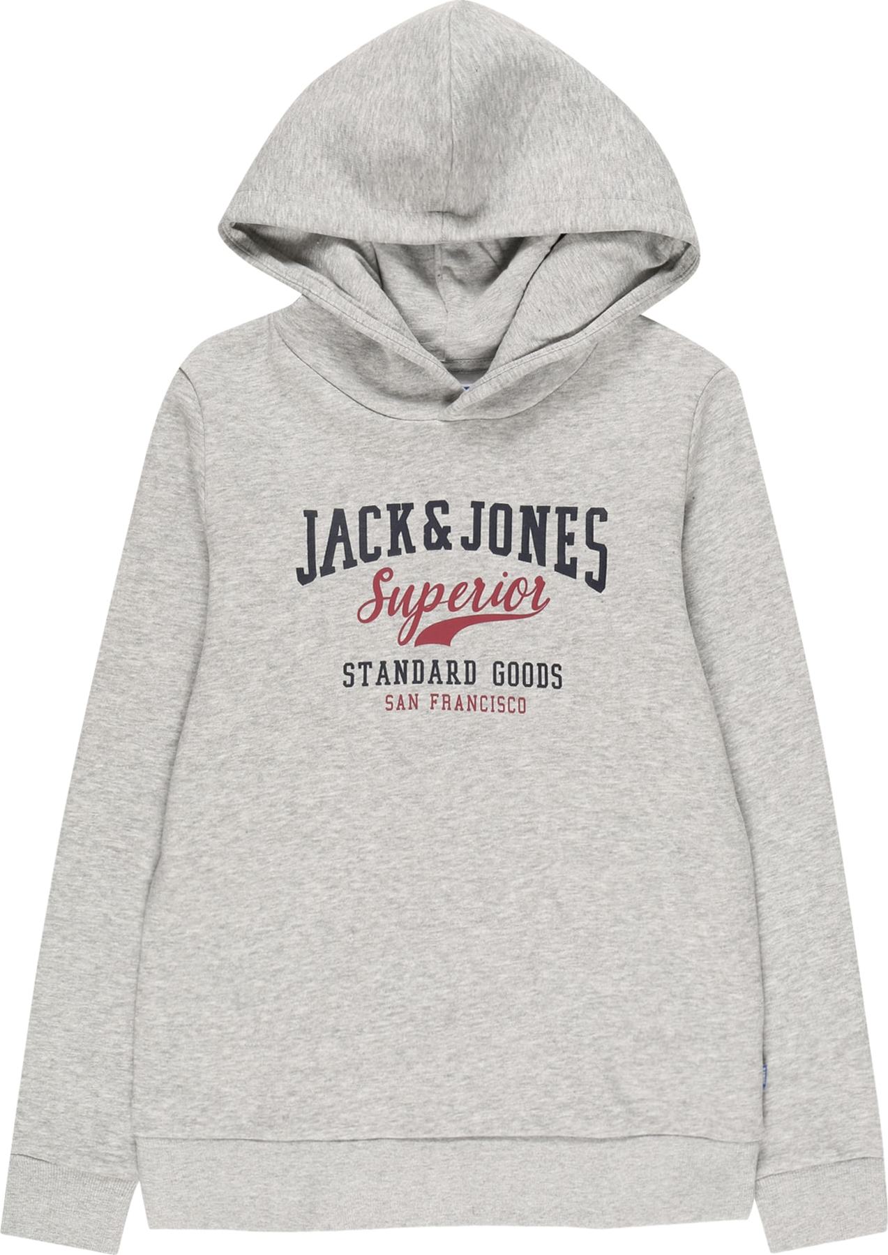 Jack & Jones Junior Mikina vínově červená / tmavě modrá / šedý melír