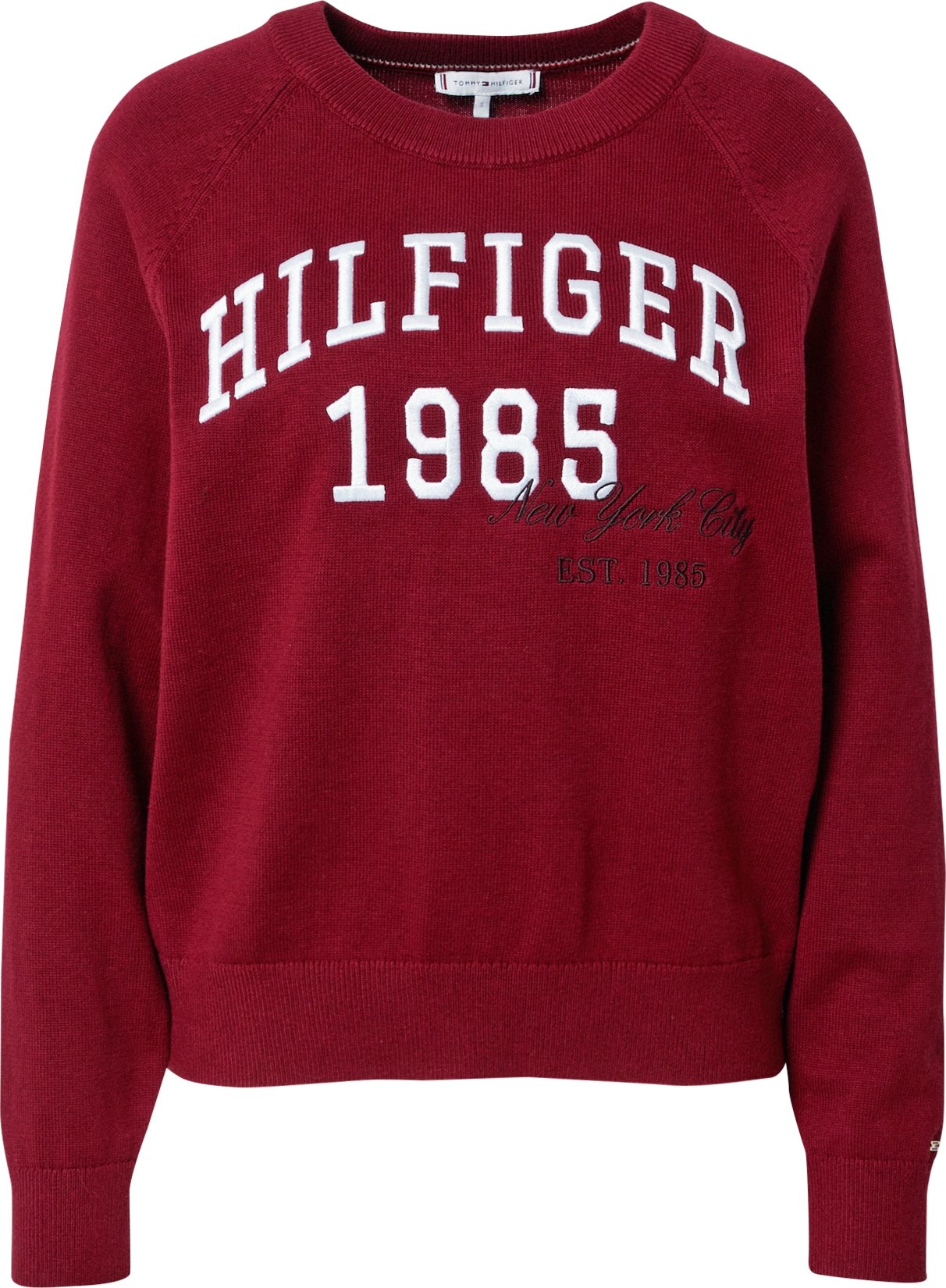 TOMMY HILFIGER Svetr rubínově červená / bílá / čokoládová