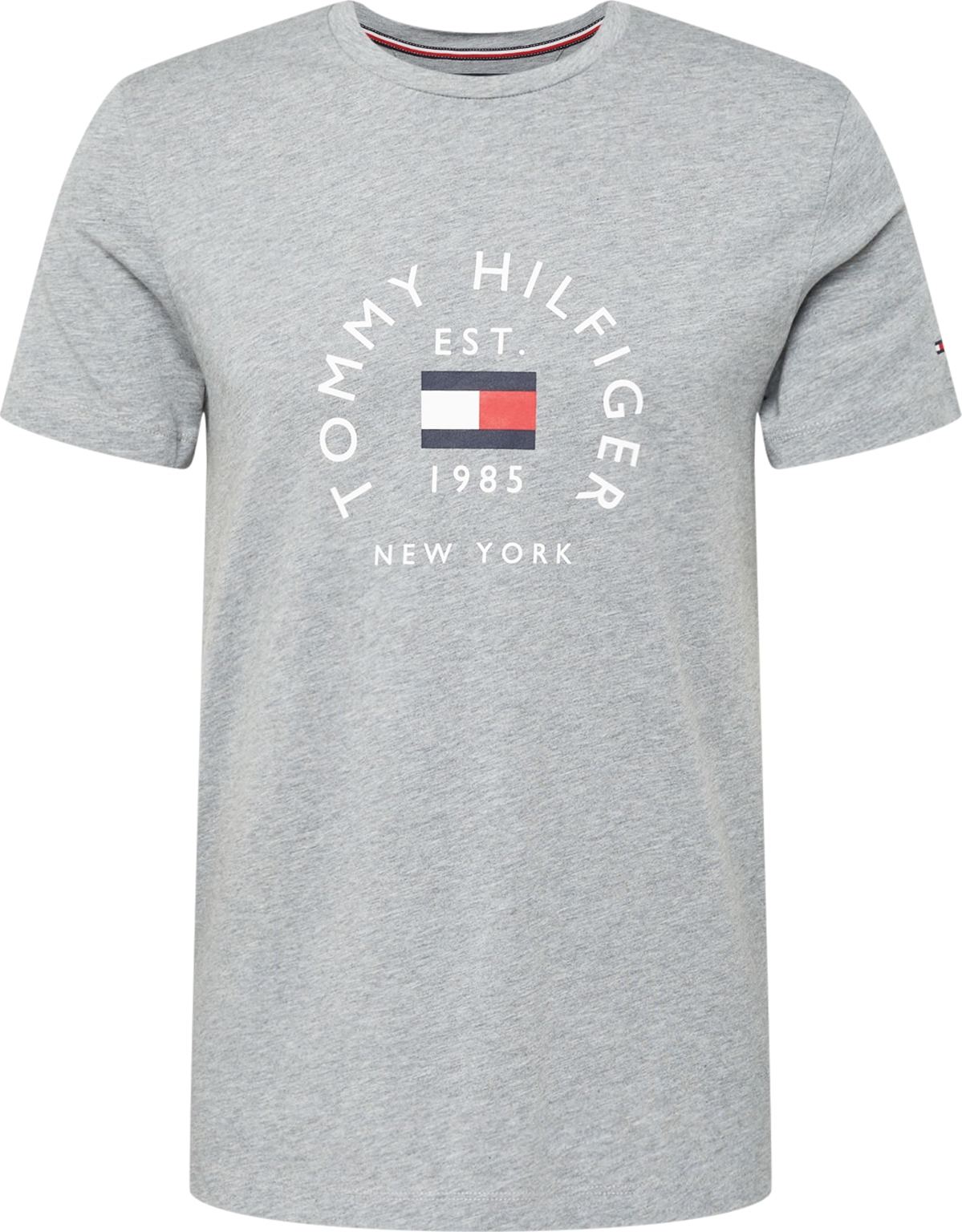 TOMMY HILFIGER Tričko bílá / šedý melír / jasně červená / tmavě modrá