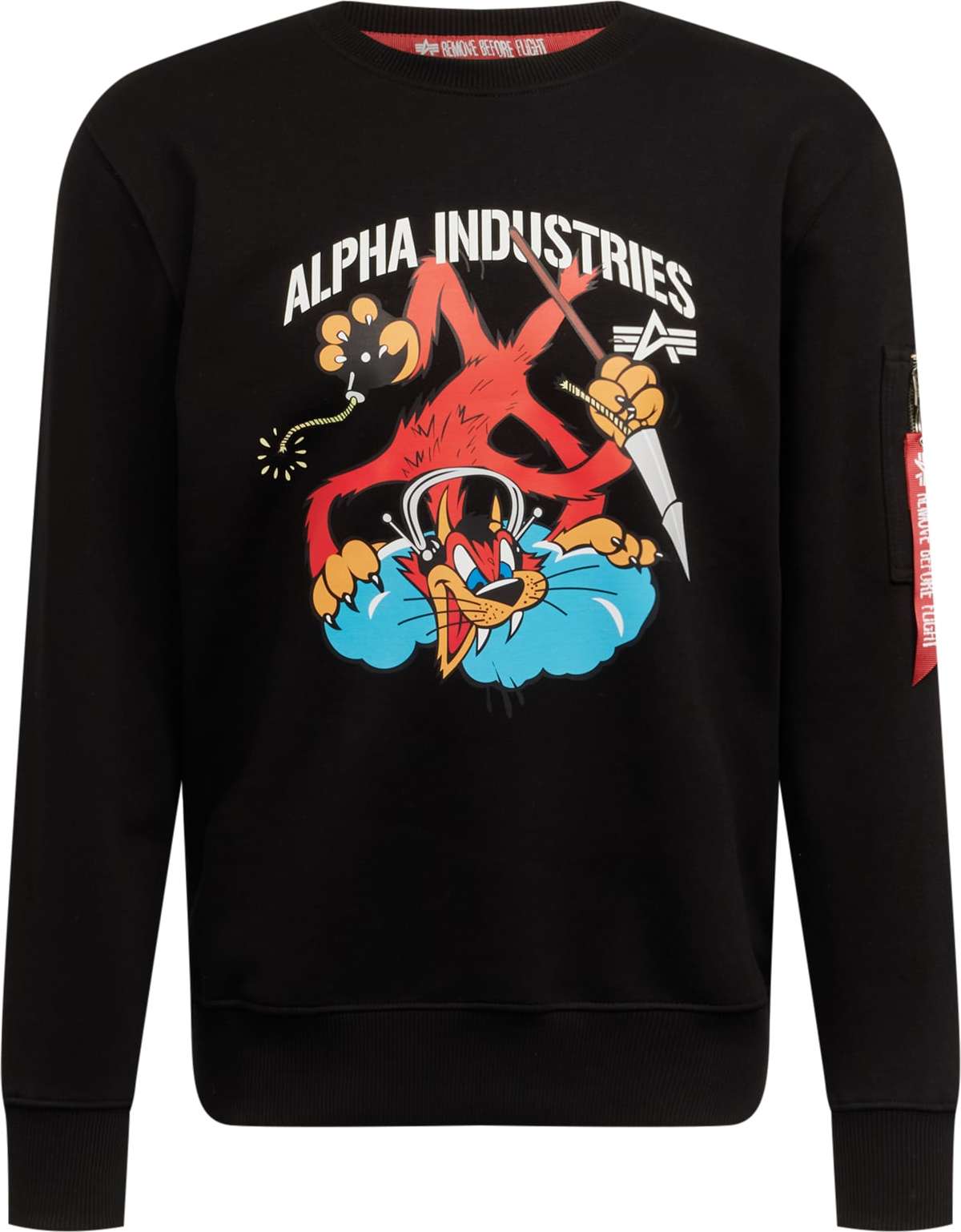 ALPHA INDUSTRIES Mikina 'Fighter Squadron' černá / červená / světlemodrá / bílá