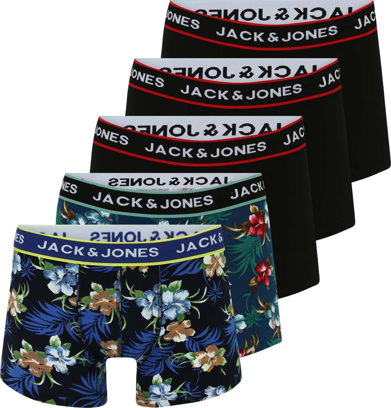 JACK & JONES Boxerky černá / modrá / zelená / bílá