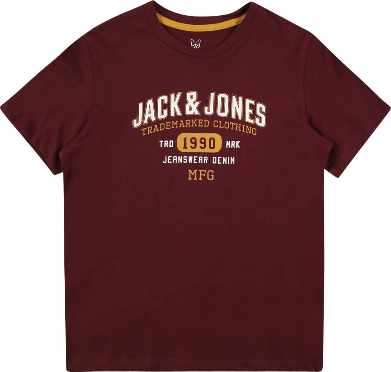 Jack & Jones Junior Tričko 'STAMP' vínově červená / zlatě žlutá / bílá