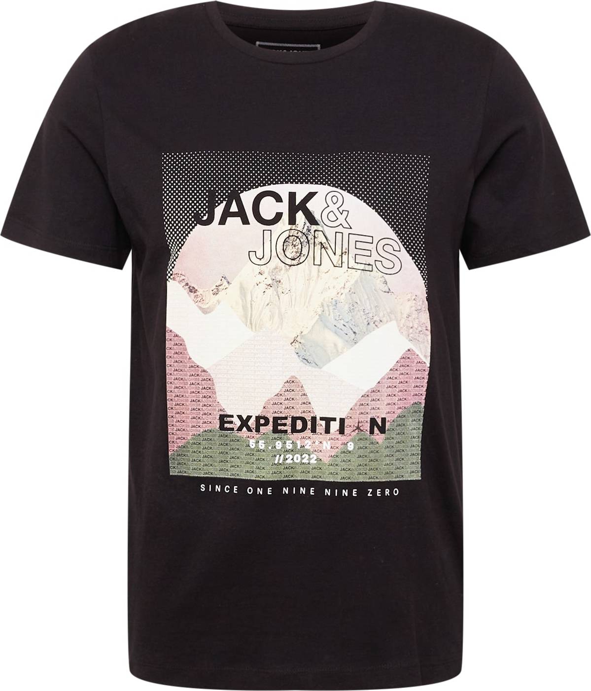 JACK & JONES Tričko černá / bílá / tmavě zelená / růže