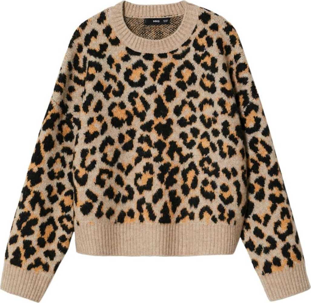 MANGO Svetr 'leopard' hnědá / černá