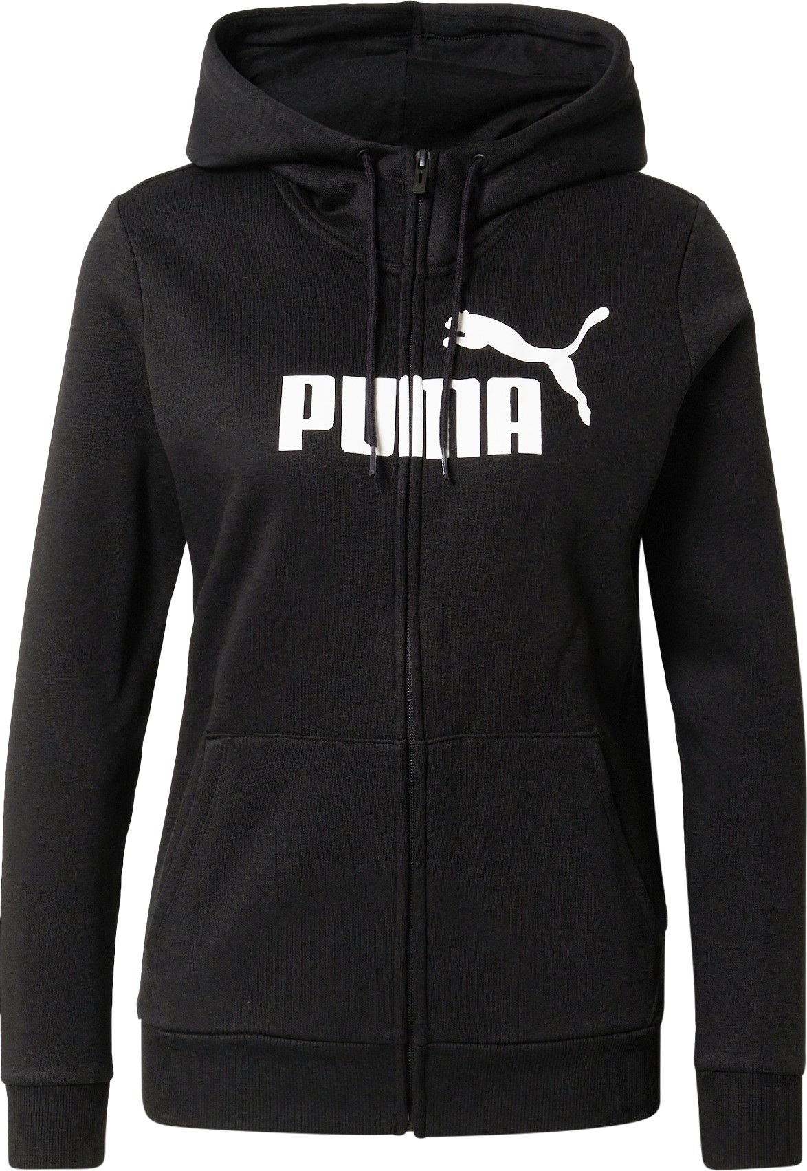 PUMA Sportovní mikina s kapucí černá / bílá